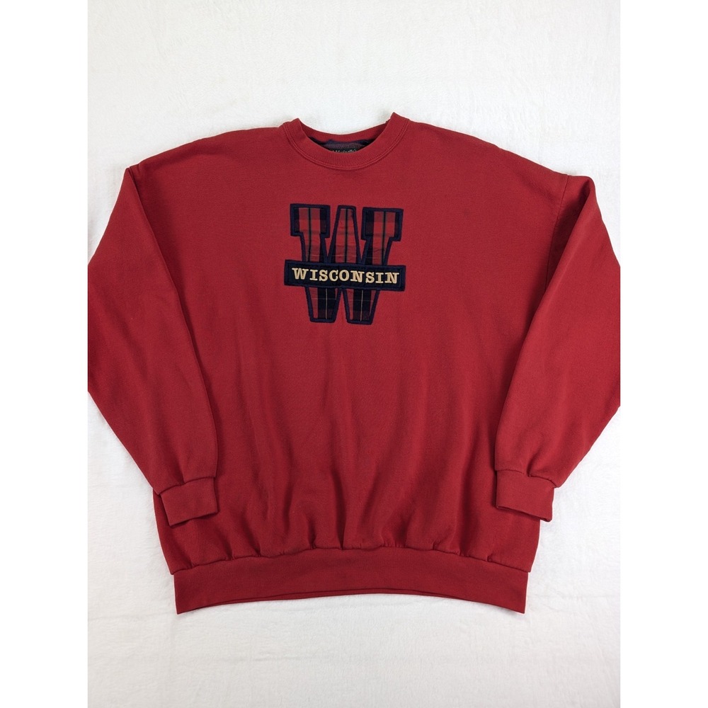 Vintage Wisconsin Badgers Plaid Sweatshirt Women 3X Red USA College Embroidered